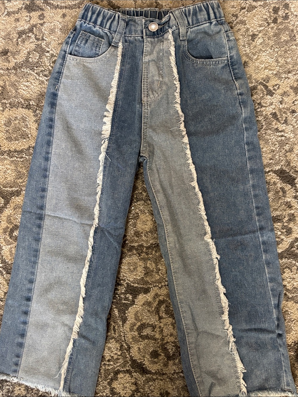 Girls Two-Tone Frayed Panel Jeans